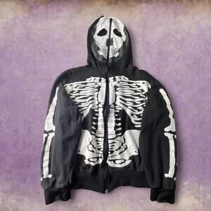 Y2k black white full zip hoodie